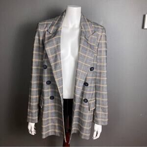 Free People jacket small blazer Ashby plaid‎ long double breasted office preppy